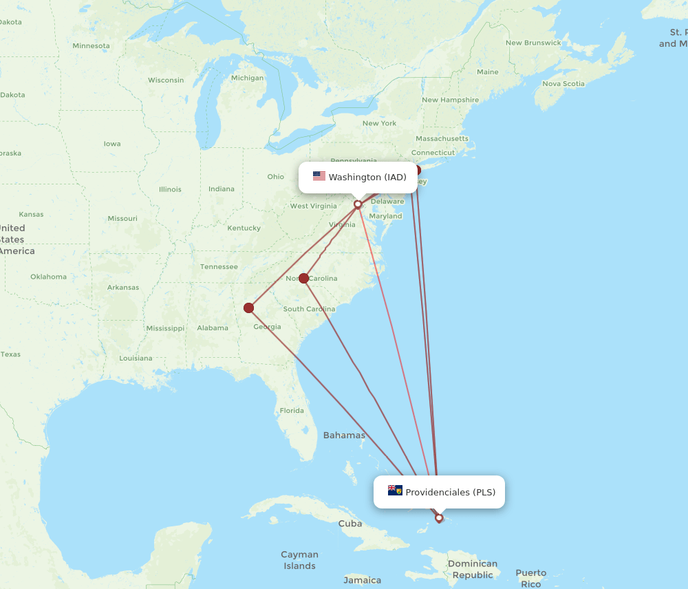 PLS-IAD flight routes