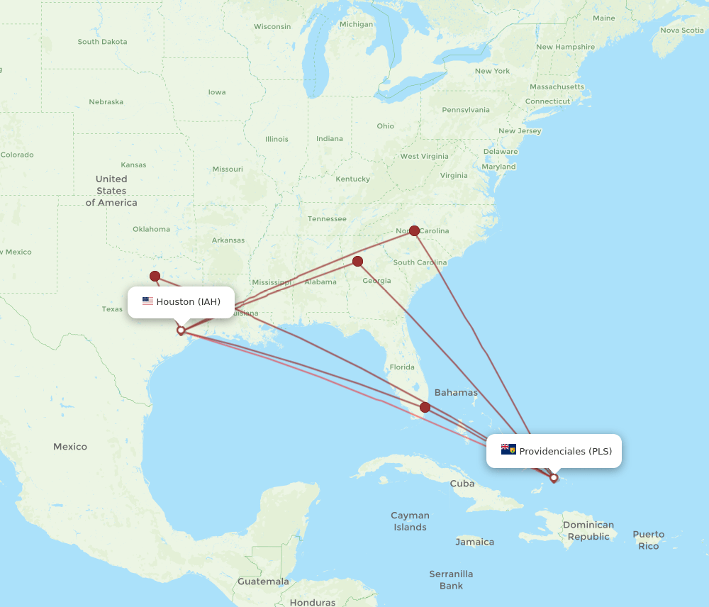 PLS-IAH flight routes