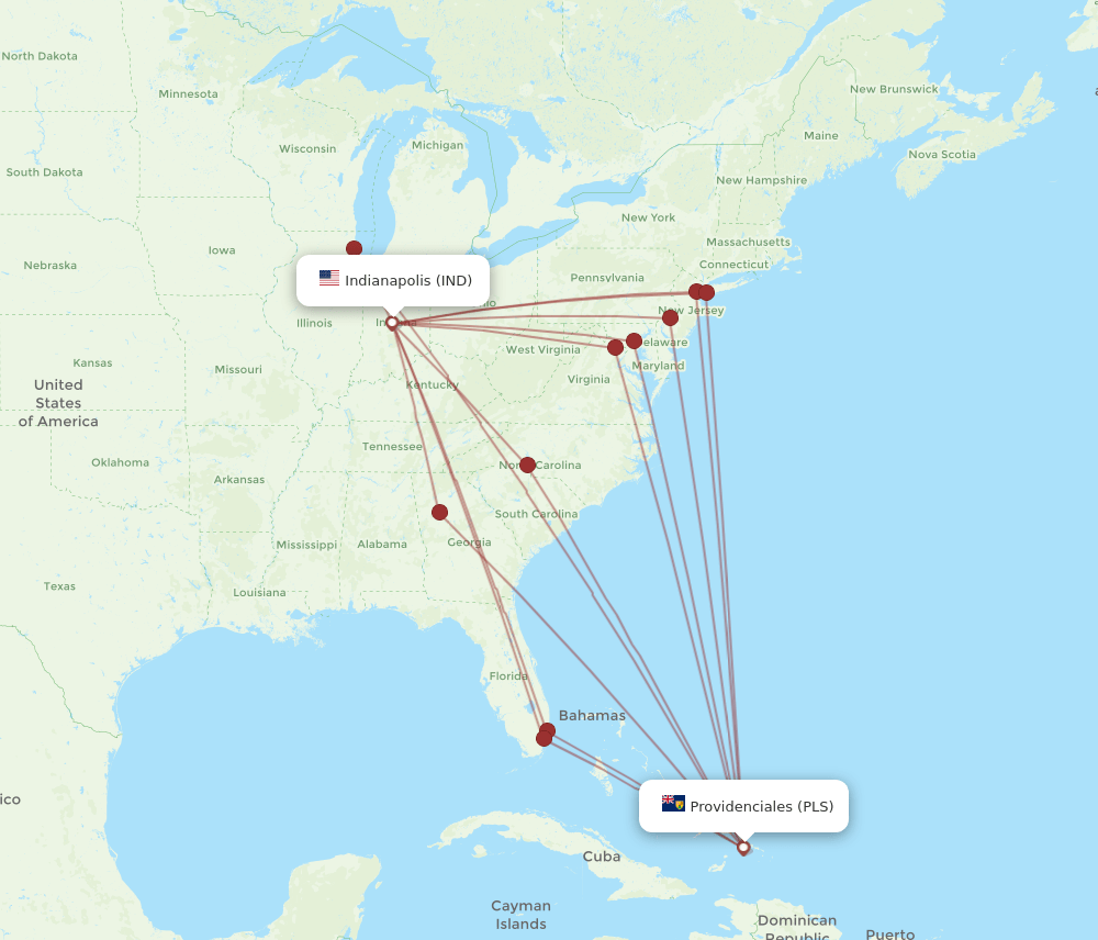 PLS-IND flight routes