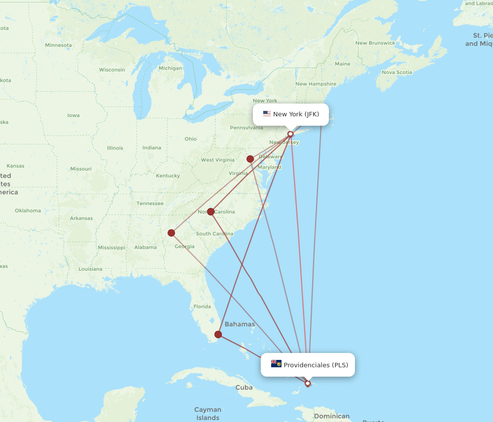 PLS-JFK flight routes