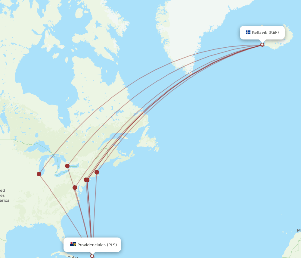KEF to PLS flights and routes map