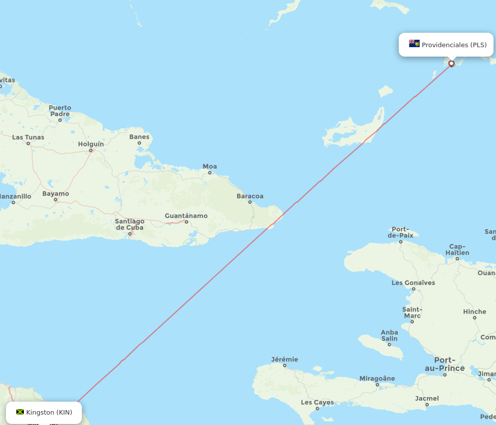 Providenciales - Kingston route map and flight paths
