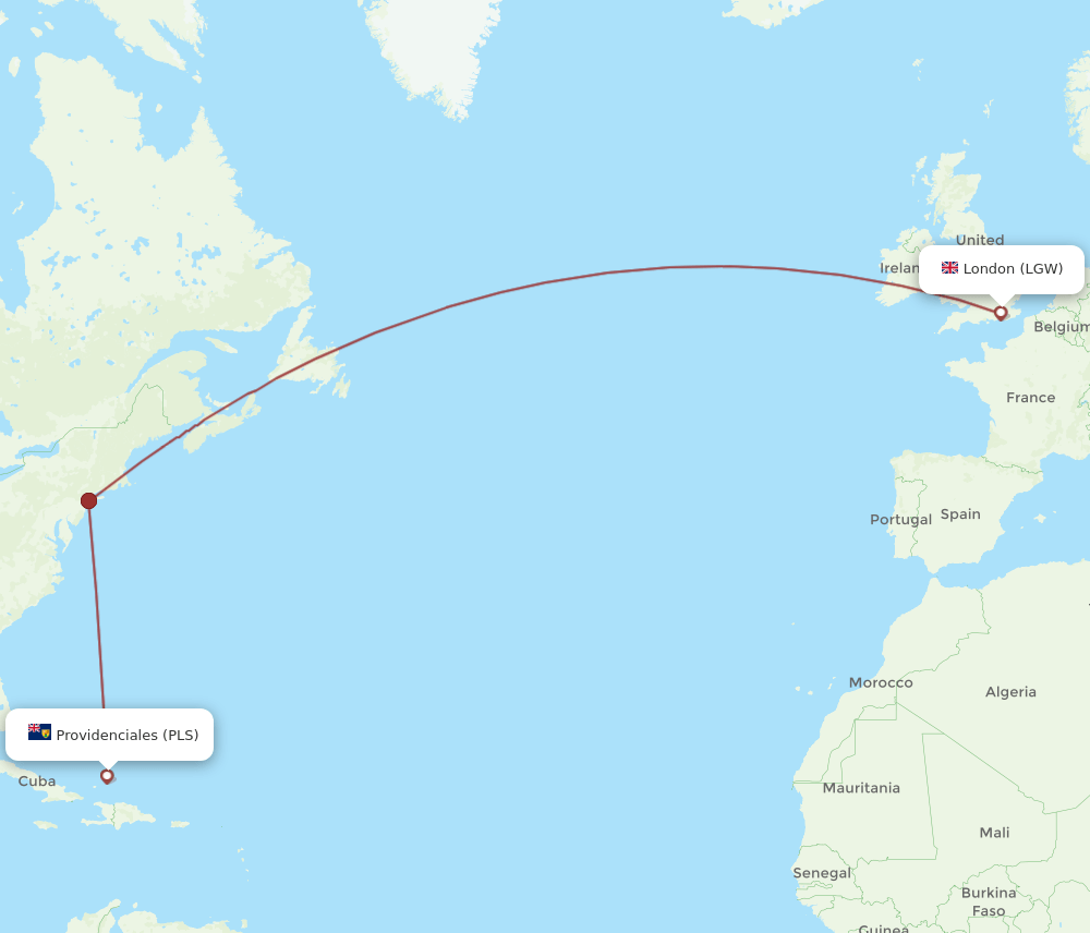 PLS-LGW flight routes