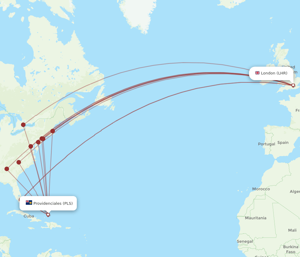 PLS-LHR flight routes
