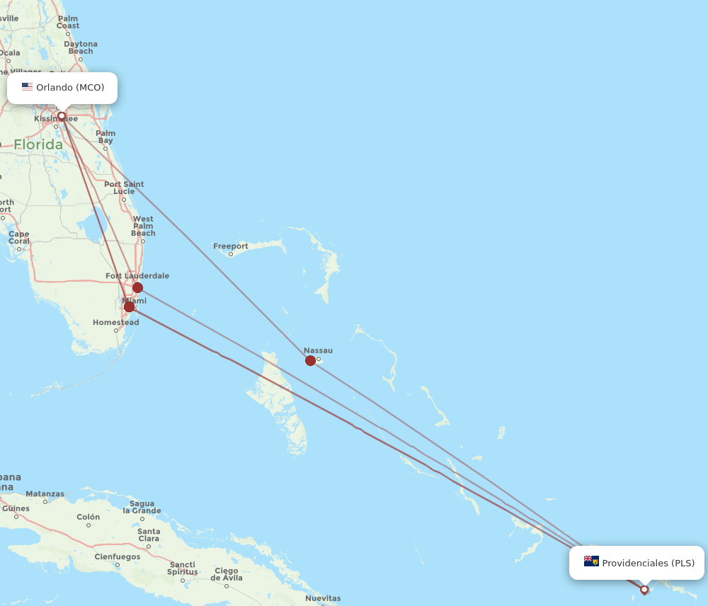 PLS to MCO flights and routes map