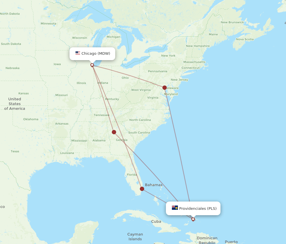 PLS-MDW flight routes