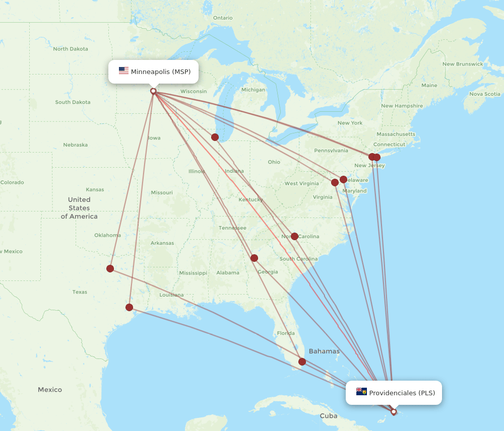 PLS-MSP flight routes