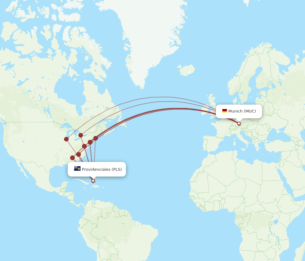MUC to PLS flights and routes map