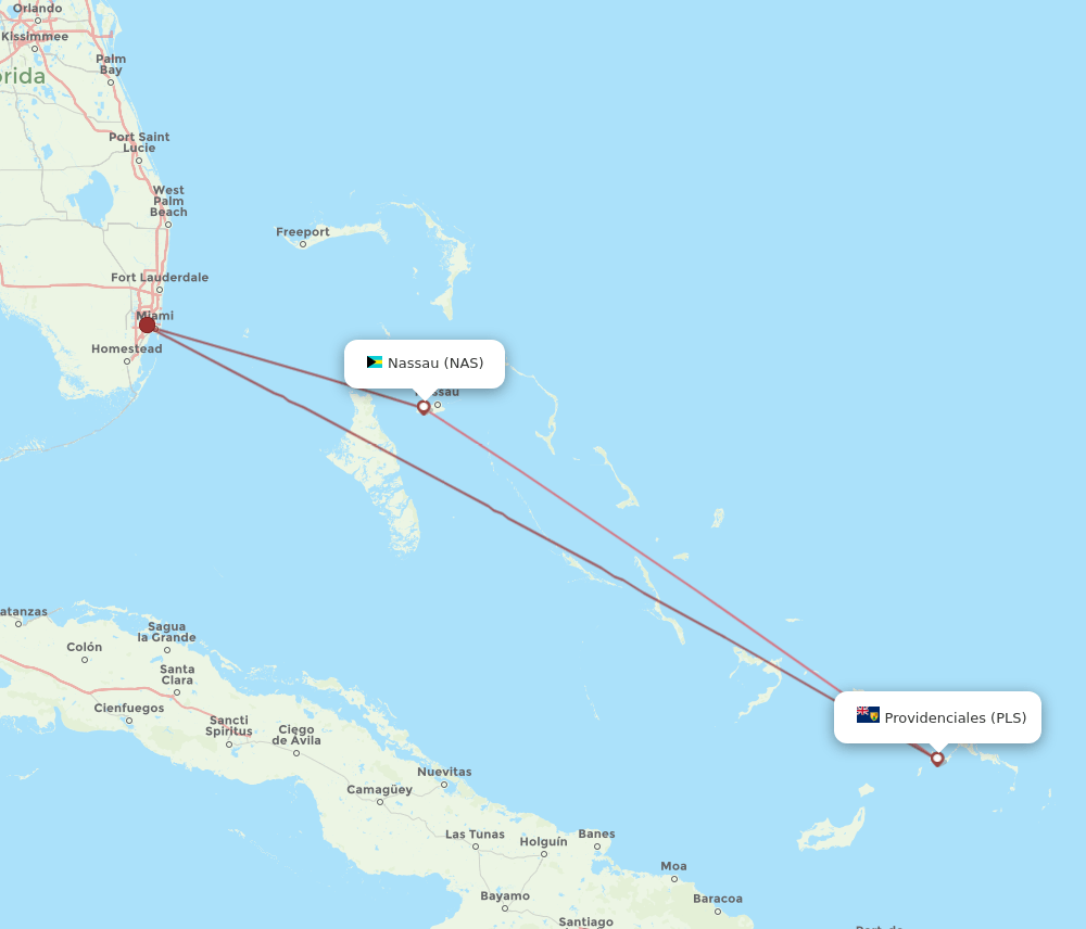 PLS to NAS flights and routes map