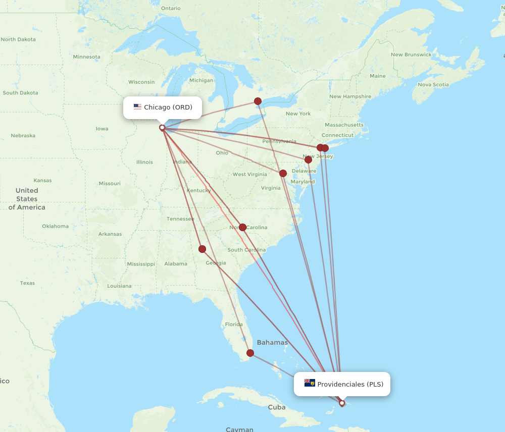 PLS-ORD flight routes