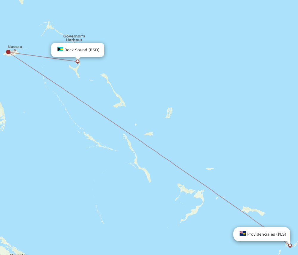 Rock Sound - Providenciales route map and flight paths