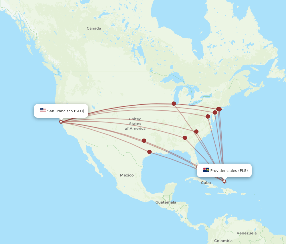 PLS to SFO flights and routes map