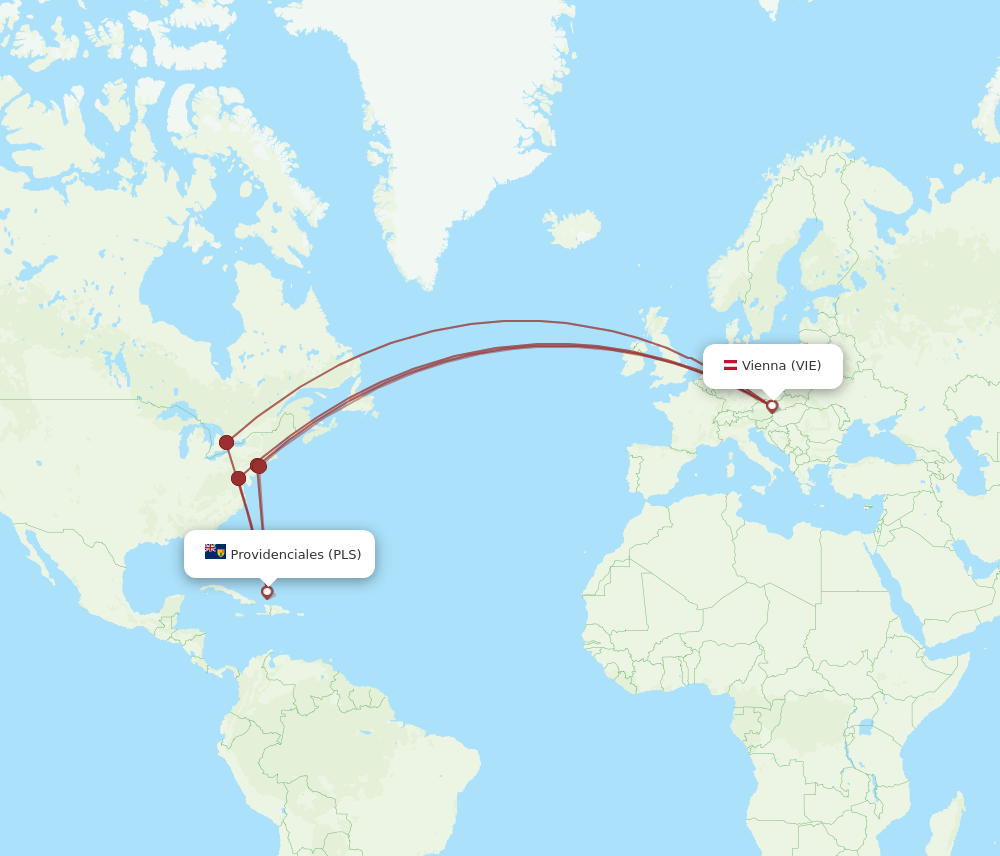 Vienna - Providenciales route map and flight paths