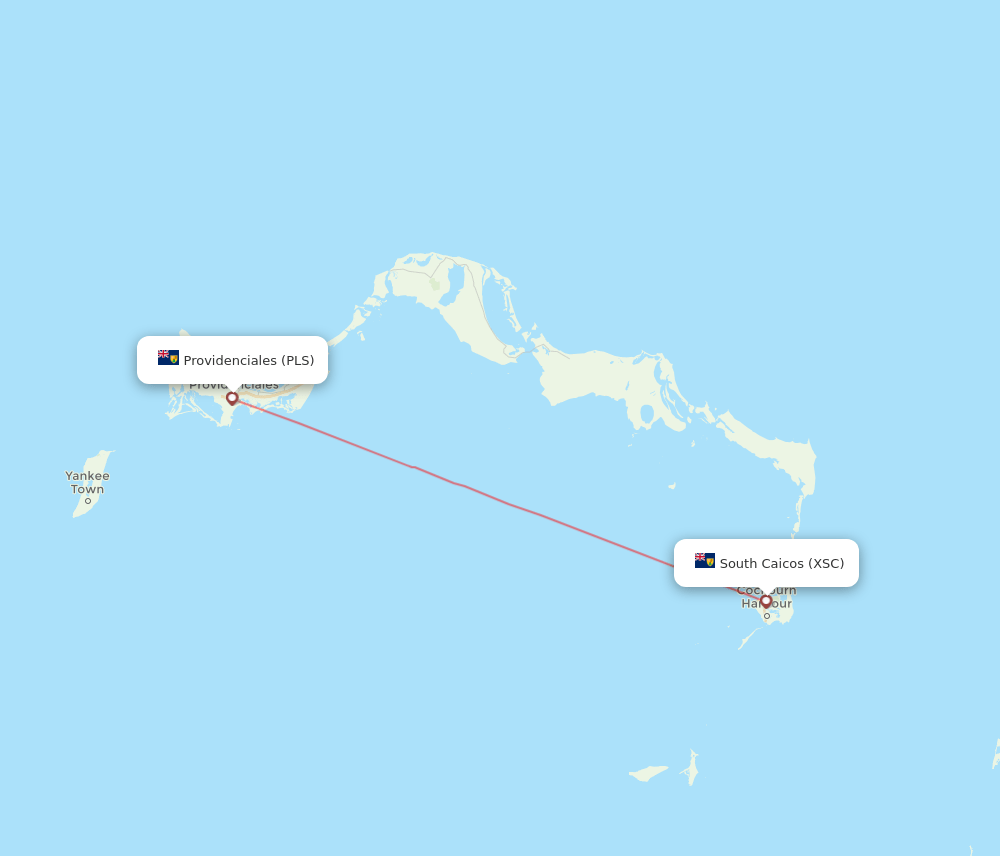 PLS to XSC flights and routes map