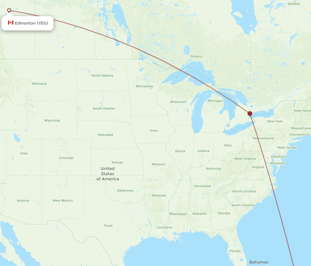 PLS to YEG flights and routes map