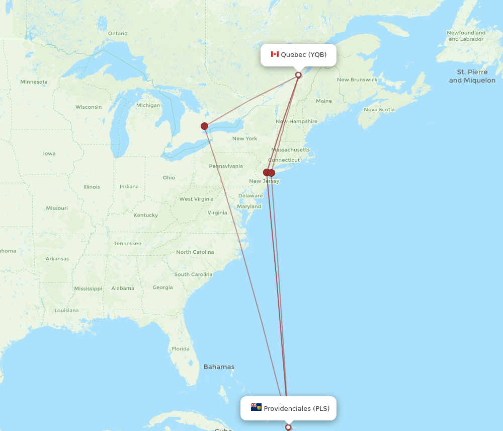 PLS-YQB flight routes