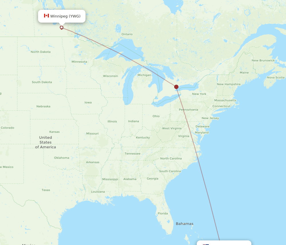 PLS to YWG flights and routes map