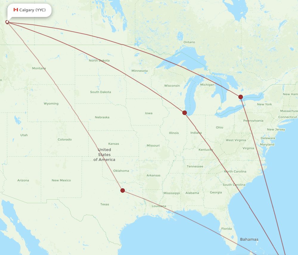Calgary - Providenciales route map and flight paths