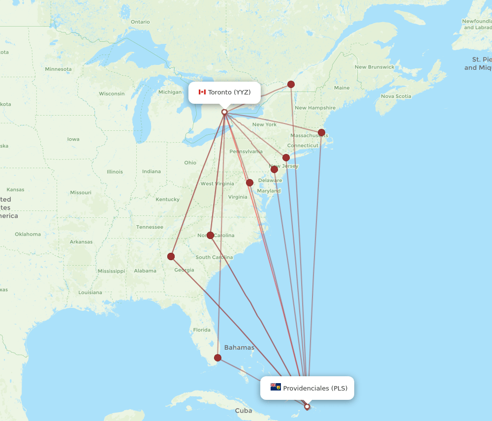 PLS-YYZ flight routes