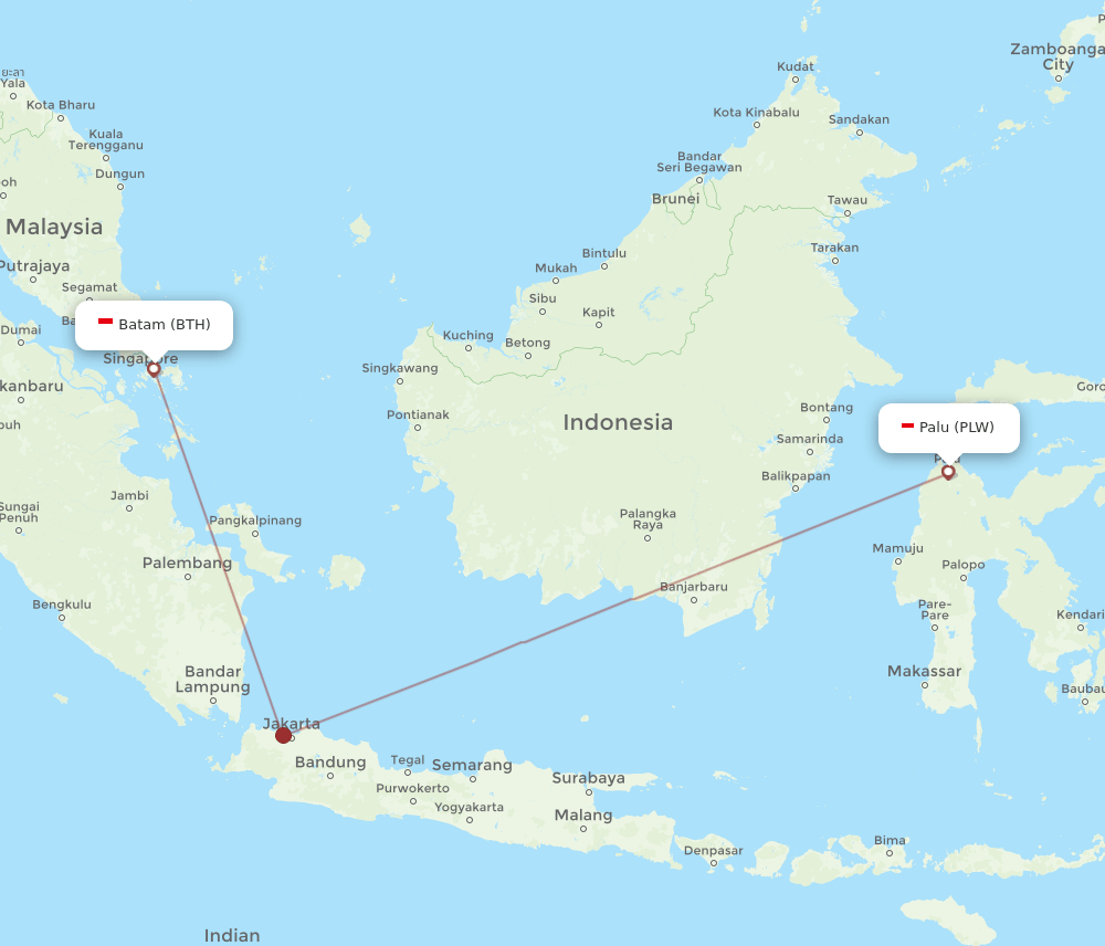 BTH to PLW flights and routes map