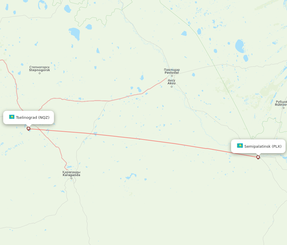 Semipalatinsk - Astana route map and flight paths