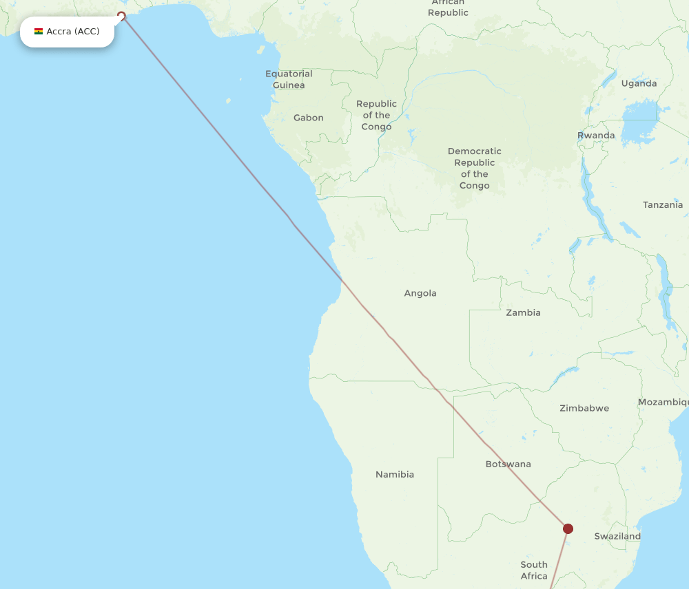 Accra - Port Elizabeth route map and flight paths
