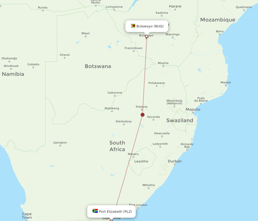 PLZ-BUQ flight routes