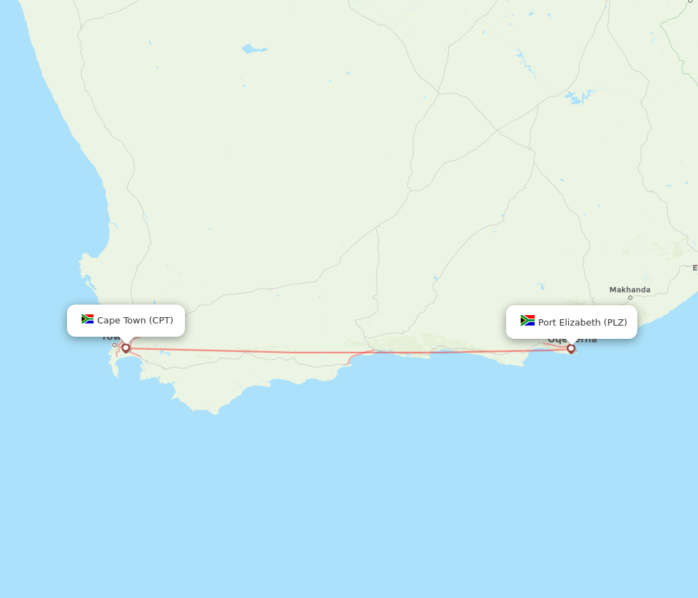 PLZ to CPT flights and routes map