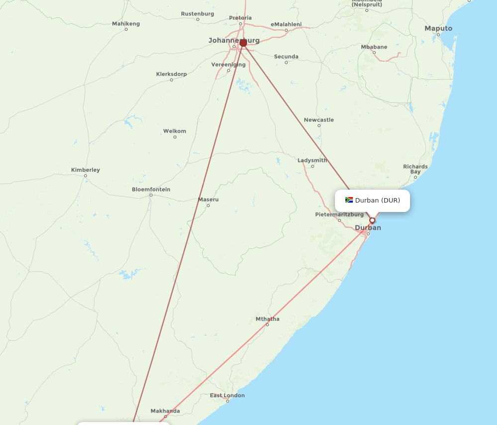 PLZ-DUR flight routes