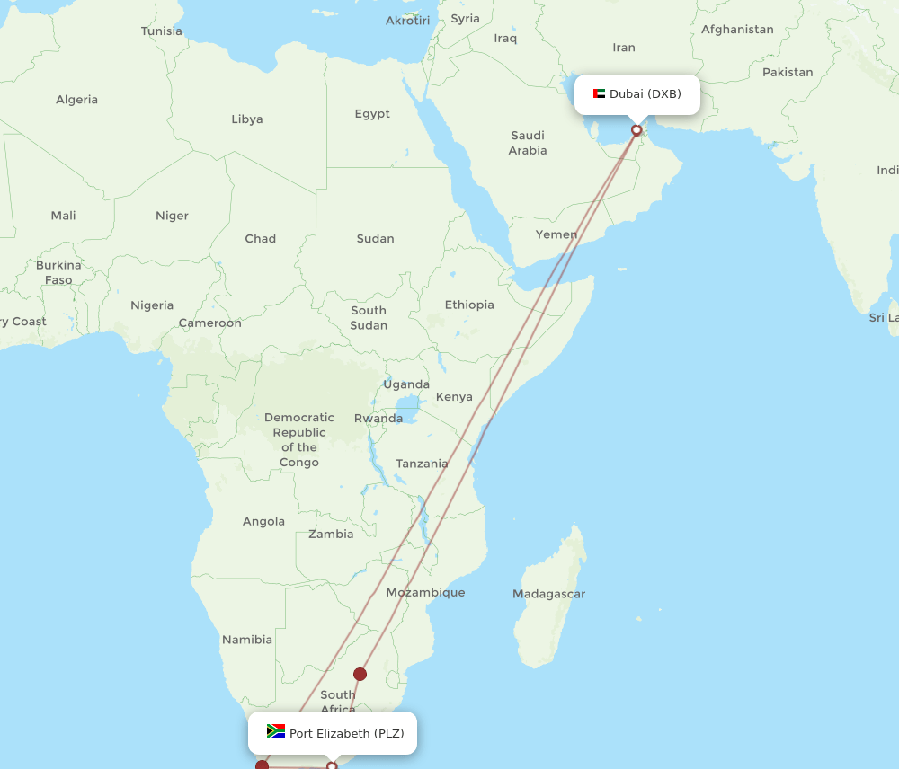 PLZ-DXB flight routes