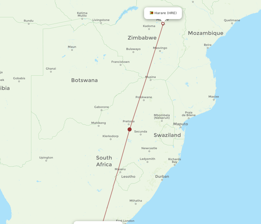 PLZ-HRE flight routes