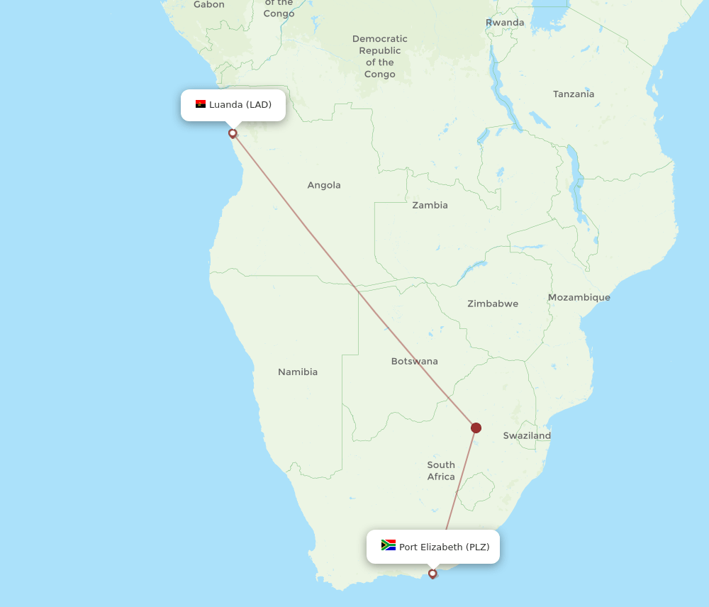 LAD to PLZ flights and routes map