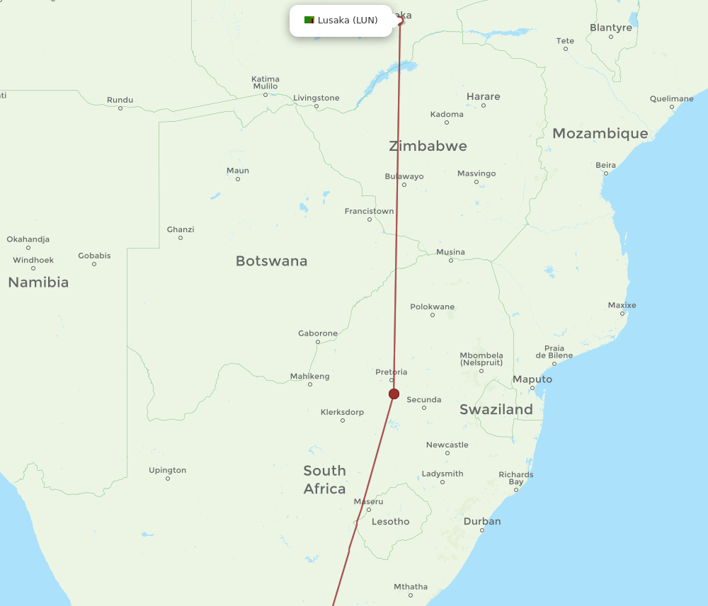 PLZ to LUN flights and routes map