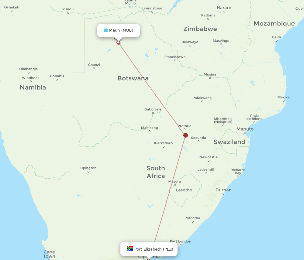 PLZ-MUB flight routes