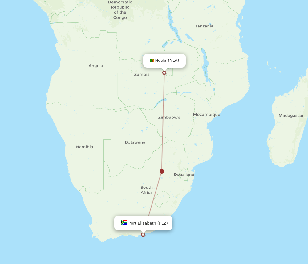 PLZ to NLA flights and routes map