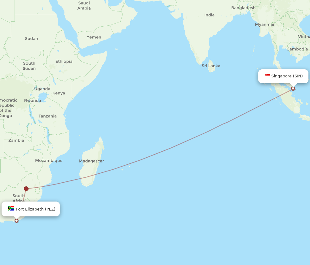 PLZ-SIN flight routes