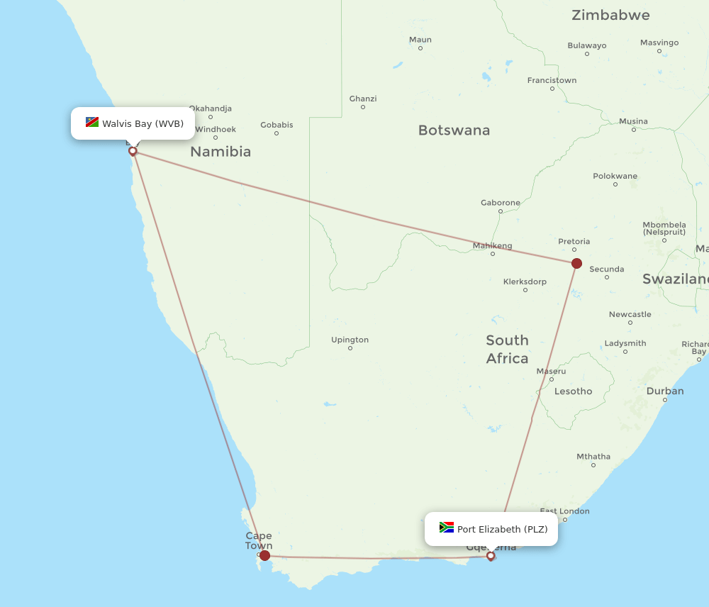 PLZ to WVB flights and routes map