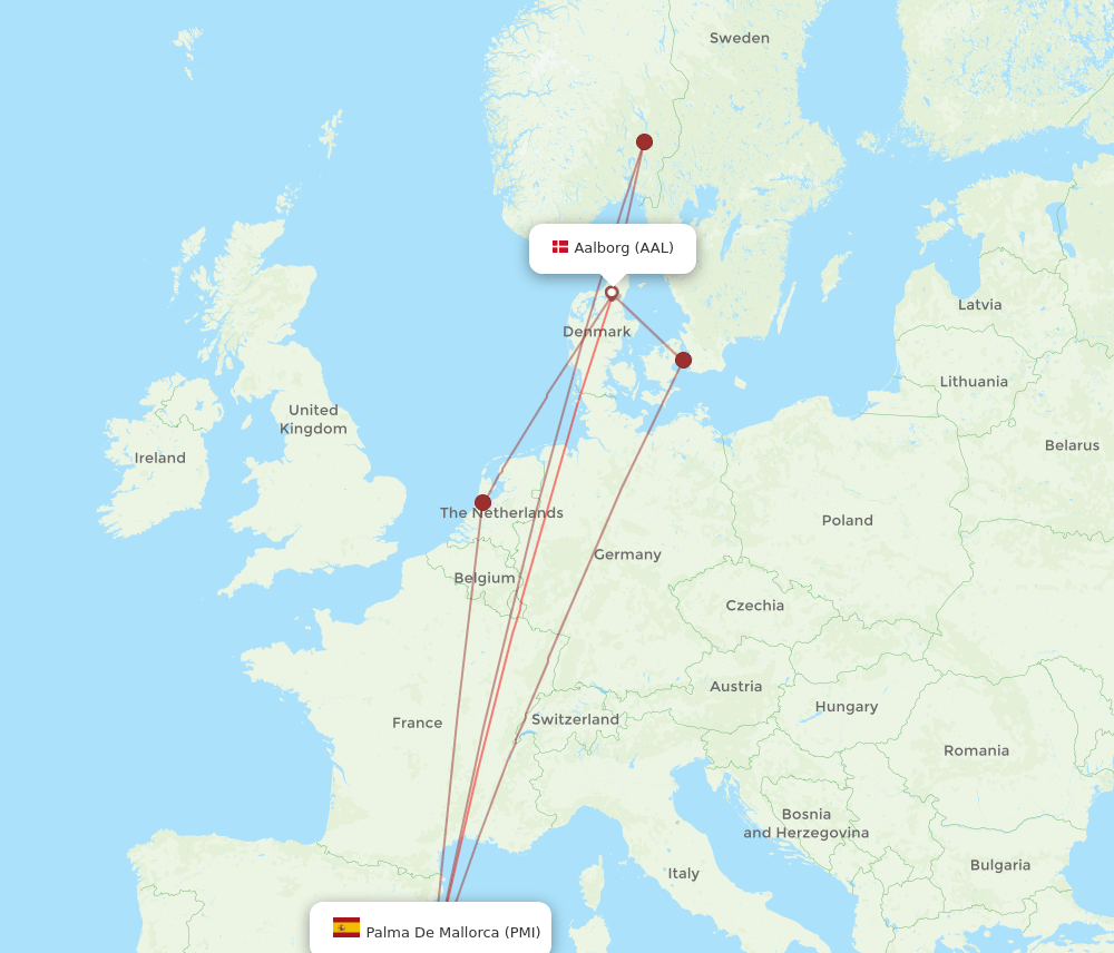 PMI to AAL flights and routes map