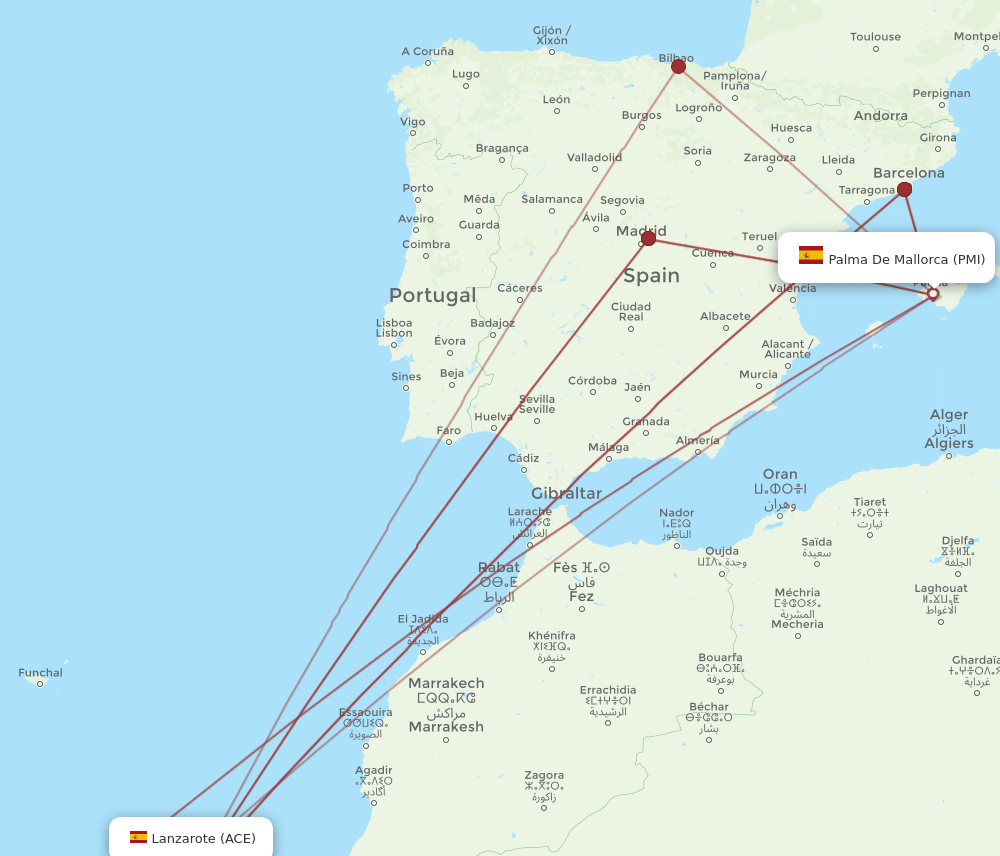 PMI to ACE flights and routes map