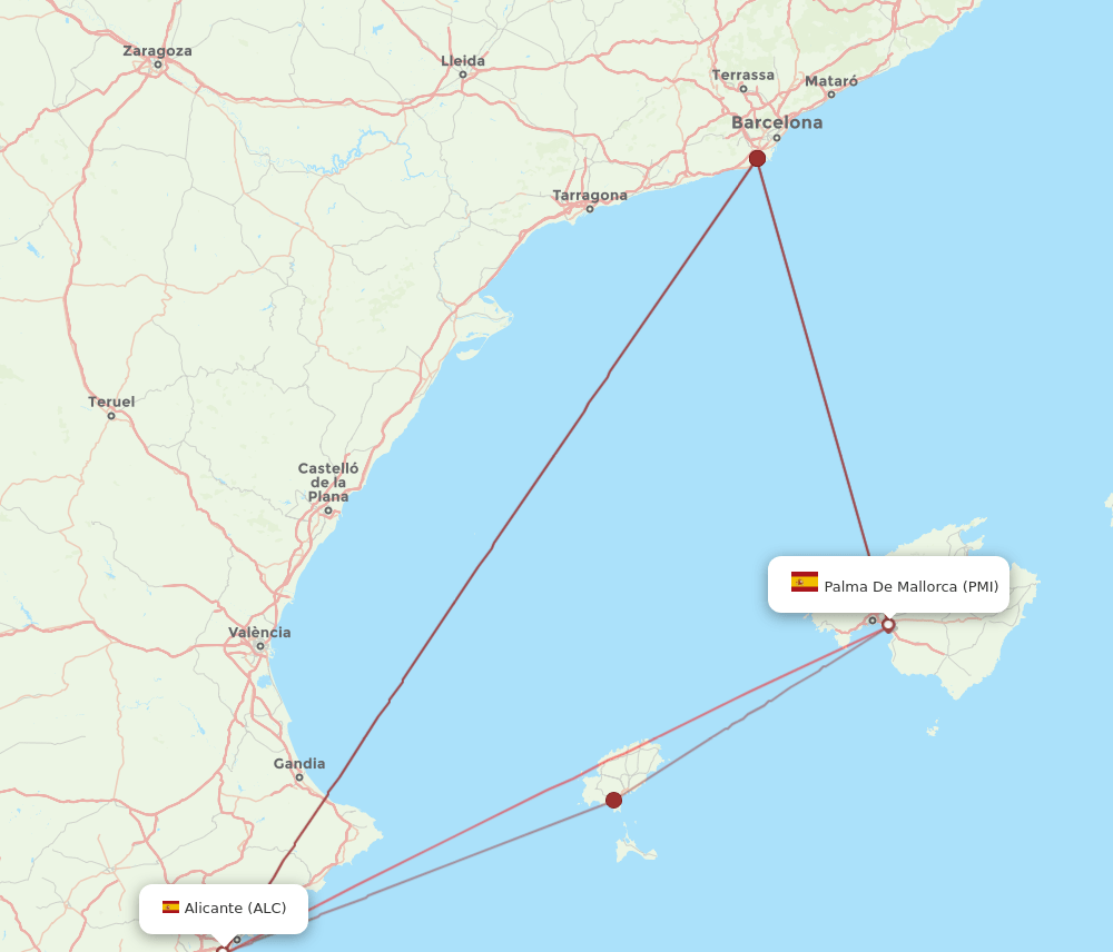 PMI to ALC flights and routes map