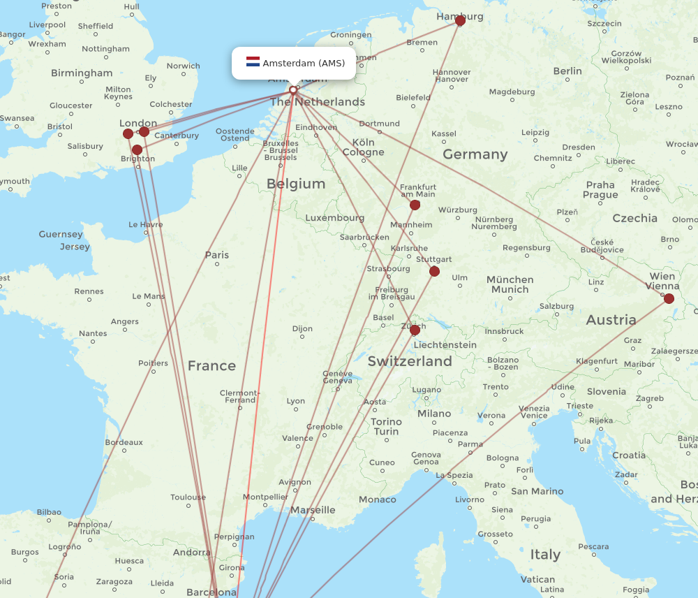 PMI to AMS flights and routes map