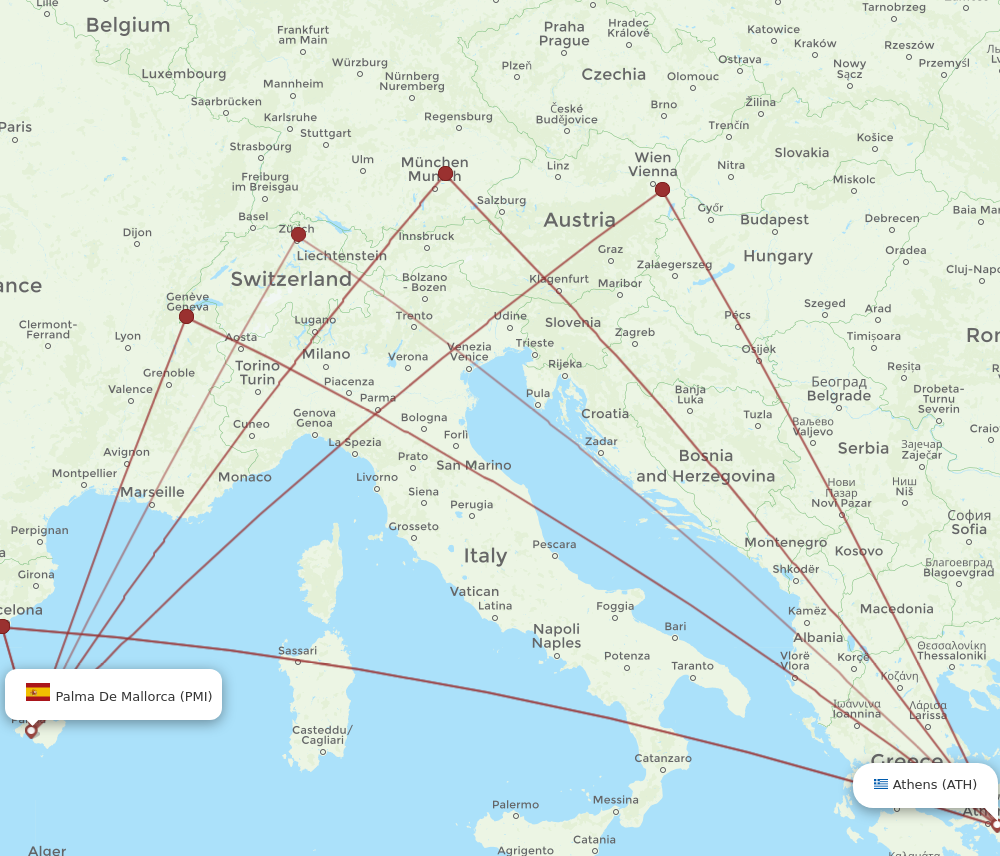 PMI to ATH flights and routes map