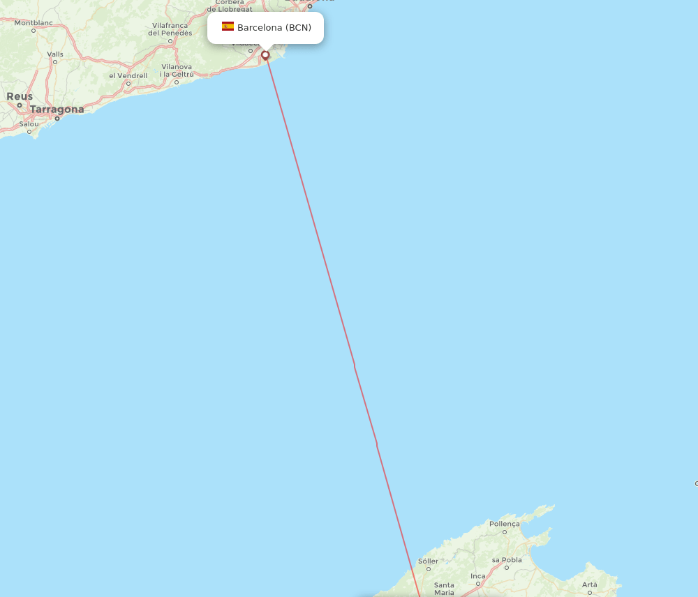 Palma de Mallorca - Barcelona route map and flight paths