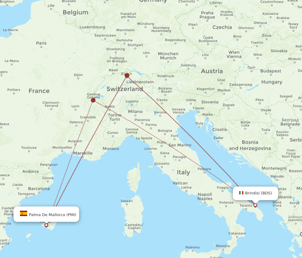 PMI to BDS flights and routes map