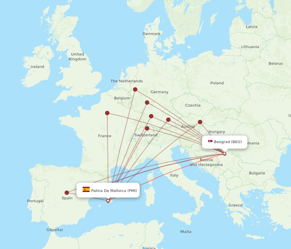 PMI to BEG flights and routes map