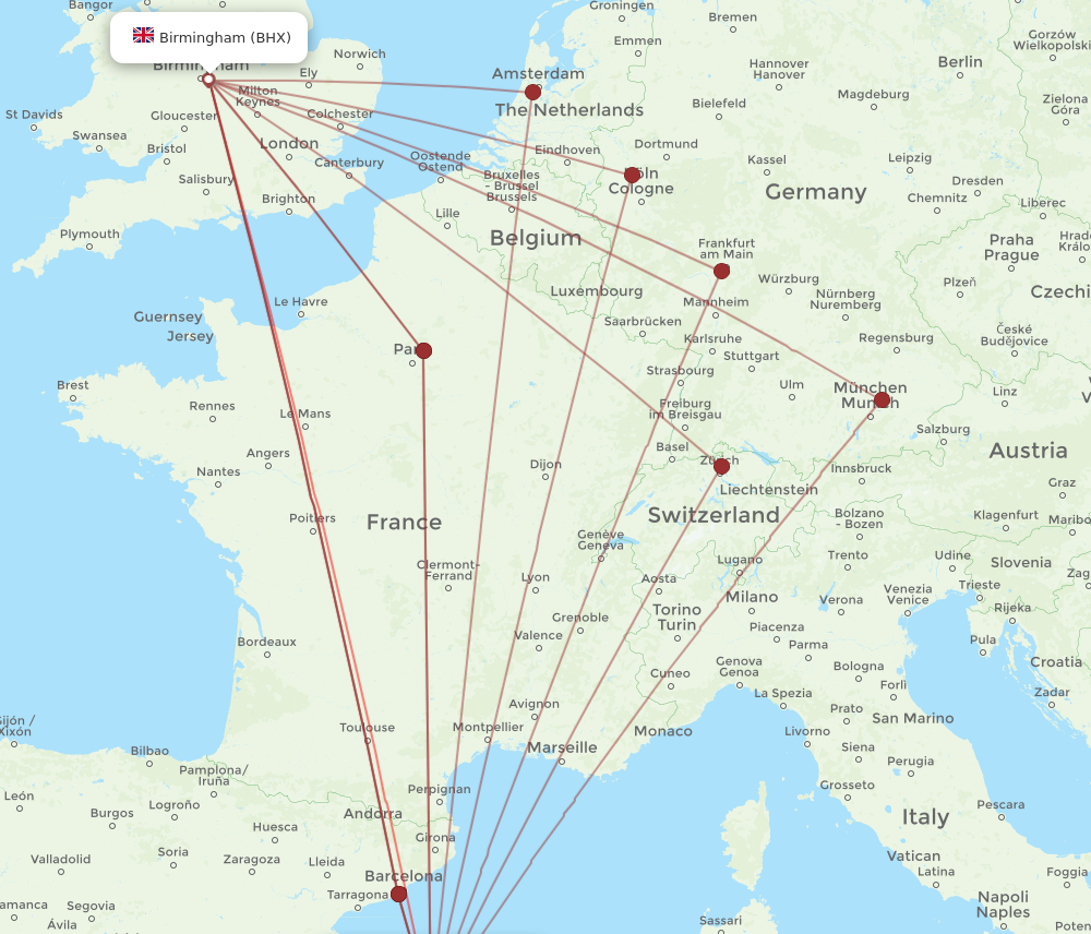 PMI to BHX flights and routes map