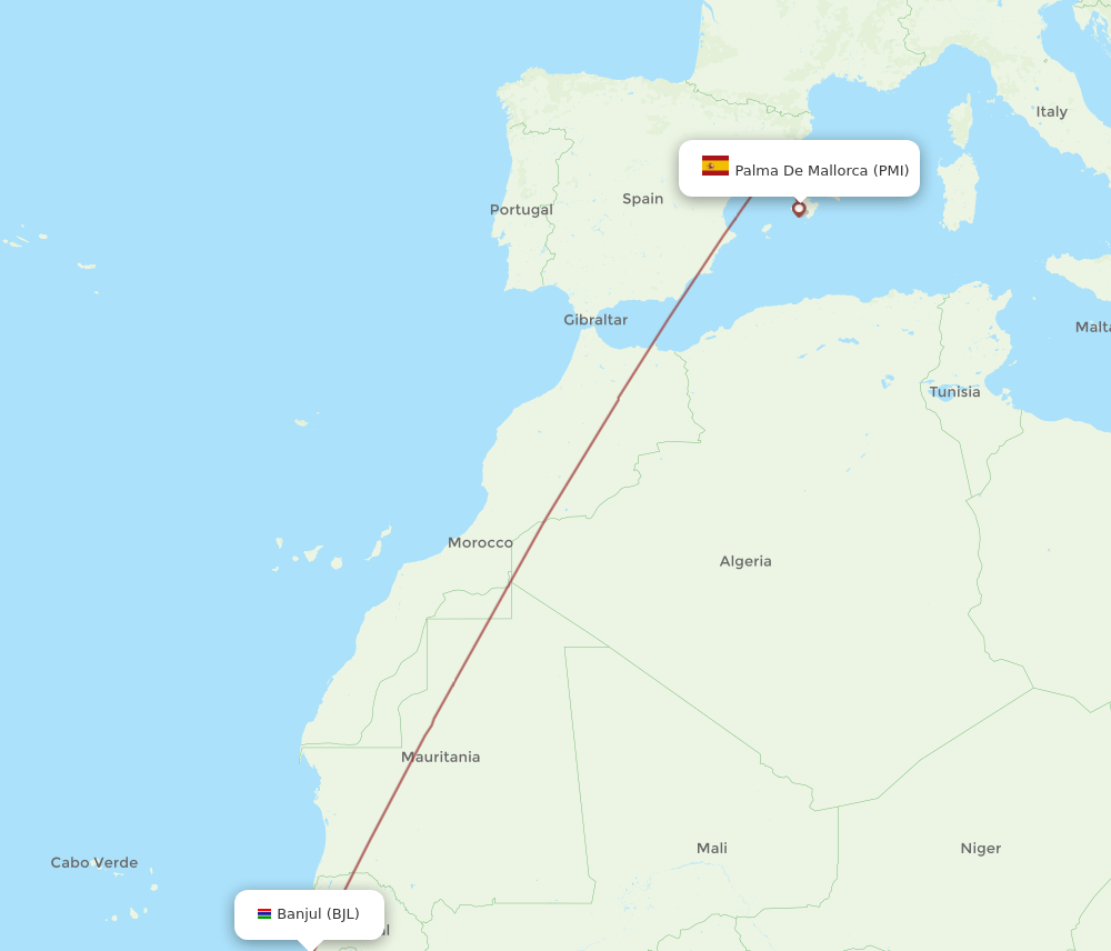 PMI-BJL flight routes
