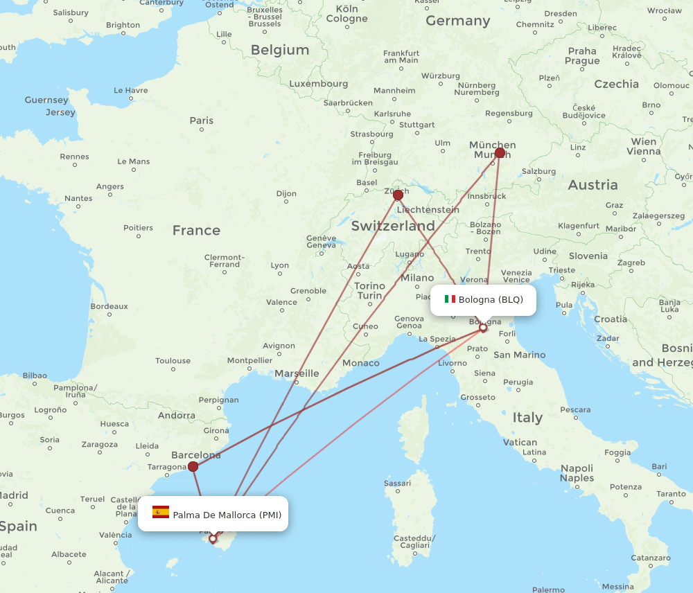 PMI-BLQ flight routes