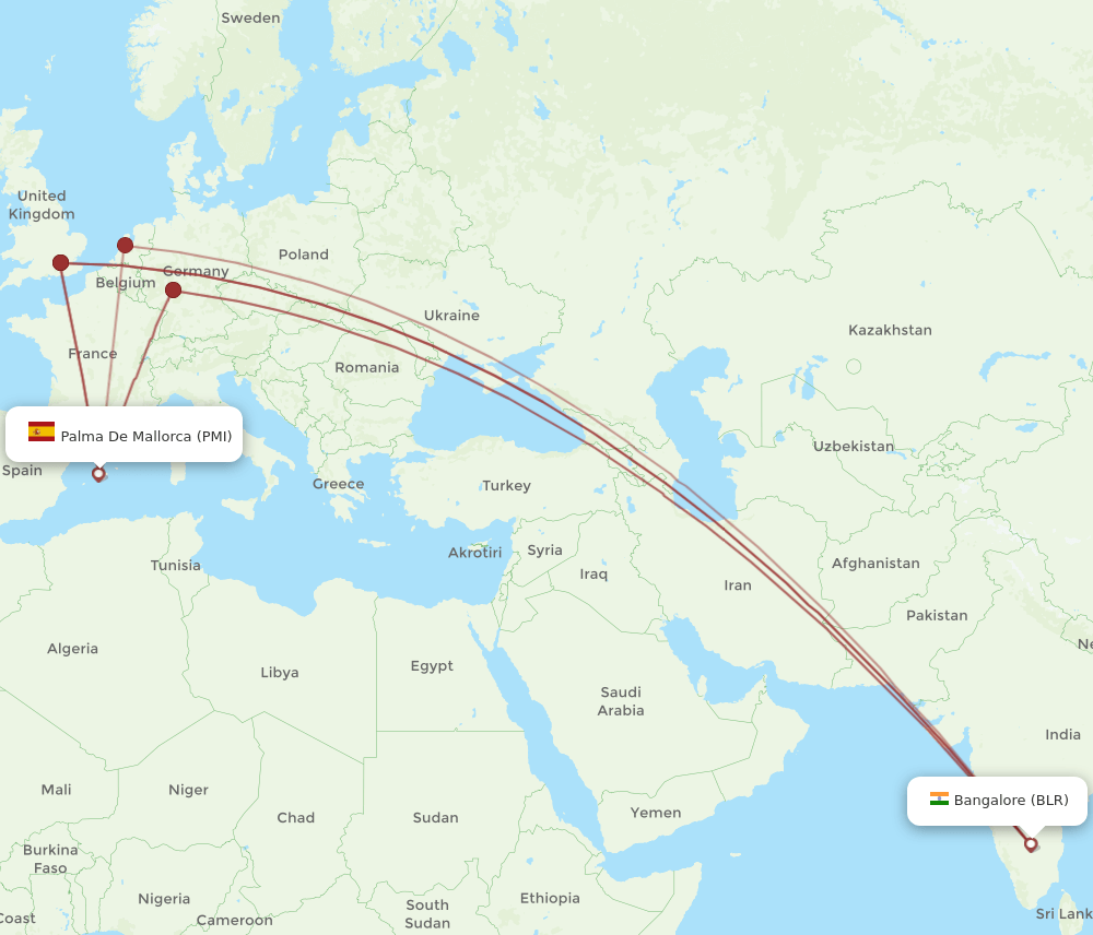 PMI-BLR flight routes