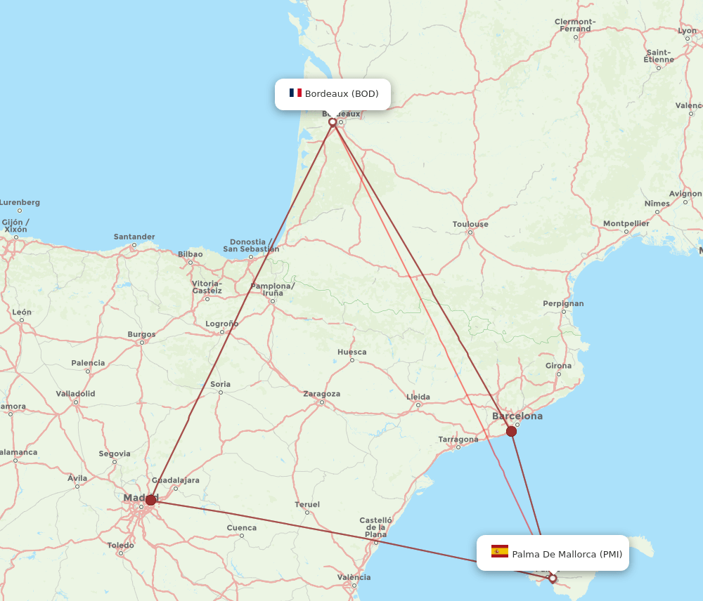 PMI to BOD flights and routes map